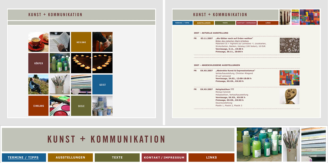 Design der Website Kunst + Kommunikation